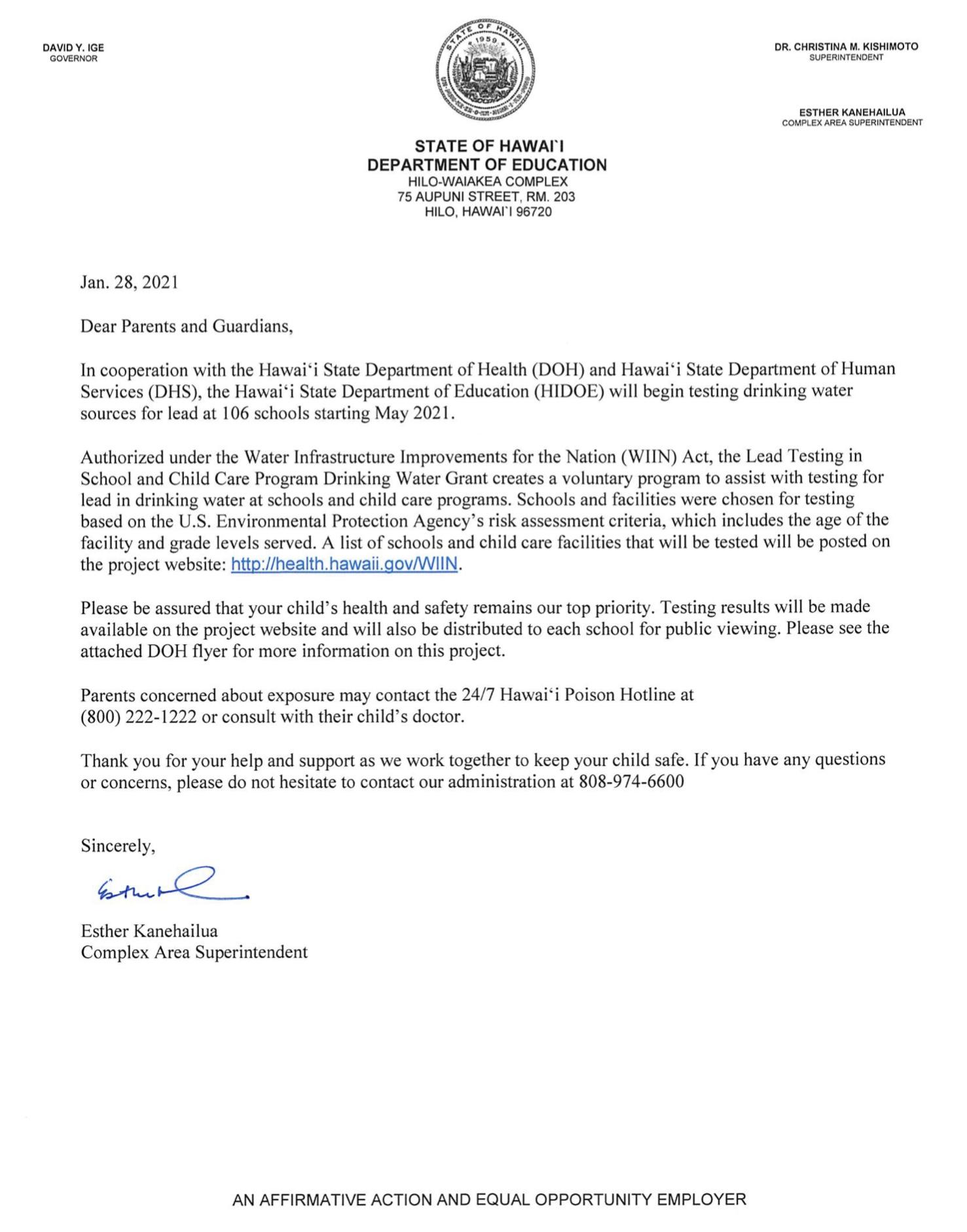 Superintendent Letter