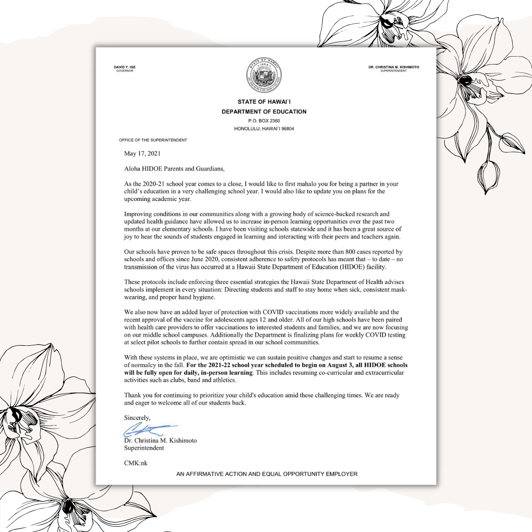 5/17/21 Letter from Superintendent Kishimoto